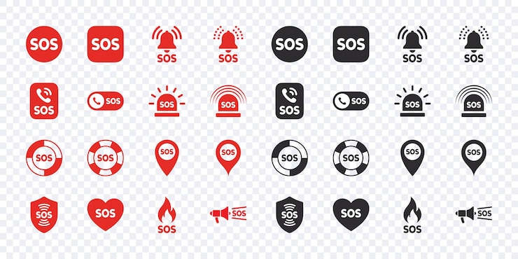 Vettore set di icone di emergenza sos icone sos rosse e nere grafica scalabile vettoriale
