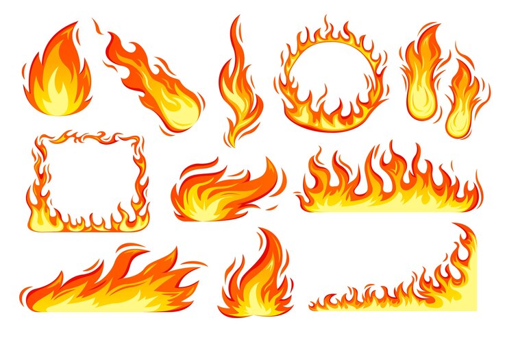 Vettore set di icone di fiamme disegnate a mano