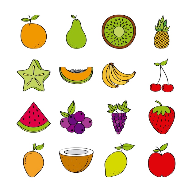 set di icone di frutti sani