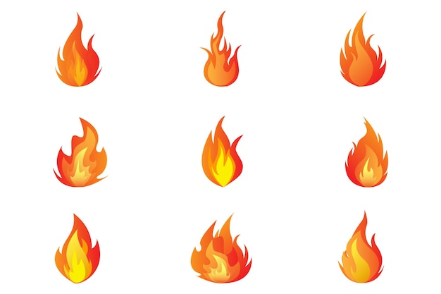 Set di icone di fuoco Set di simboli di fuoco Illustrazione di progettazione vettoriale