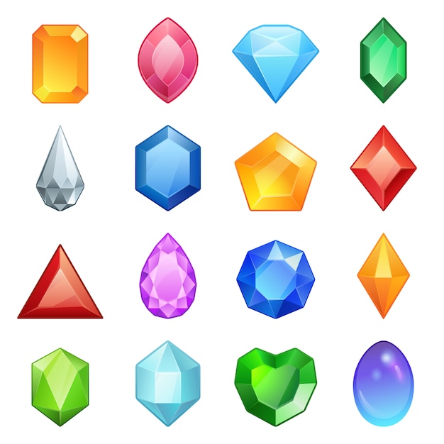Set di icone di gemme e diamanti in diversi colori