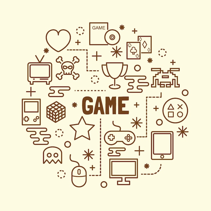 Vettore set di icone di gioco minimale linea sottile
