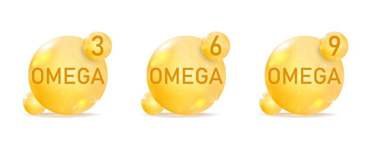Vettore set di icone di gocce d'oro omega 3, 6, 9