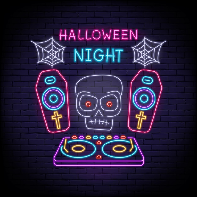 Set di icone di halloween al neon Elementi di design banner cartello