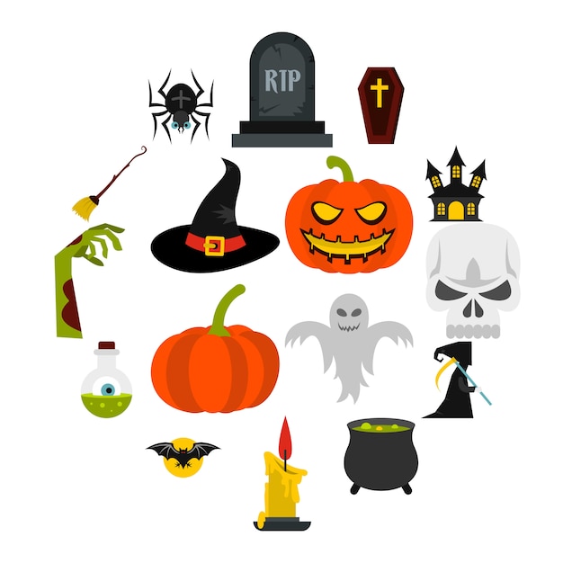 Set di icone di Halloween, stile piano