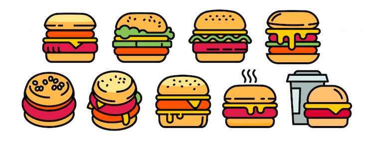 Vettore set di icone di hamburger, struttura di stile