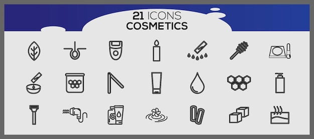 Set di icone di linee cosmetiche con icone di linea di bellezza di trucco Set di accessori di bellezza Accessori di trucco