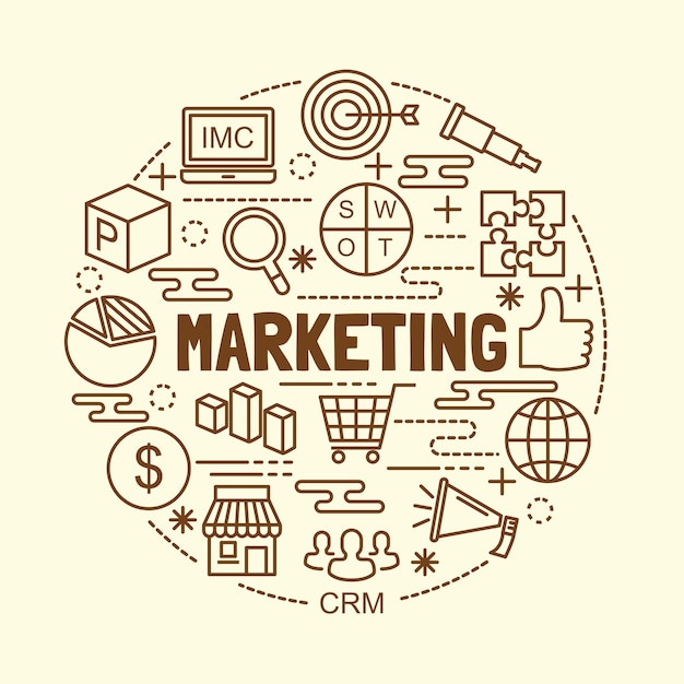 set di icone di marketing linea minimale