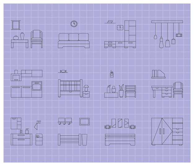 Set di icone di mobili per la casa. Contorno