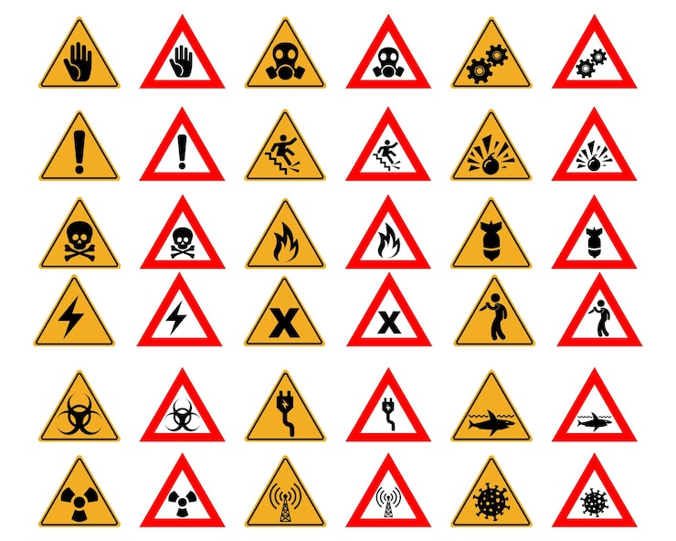 Vettore set di icone di pericolo di forma triangolare collezione di segni illustrazione vettoriale