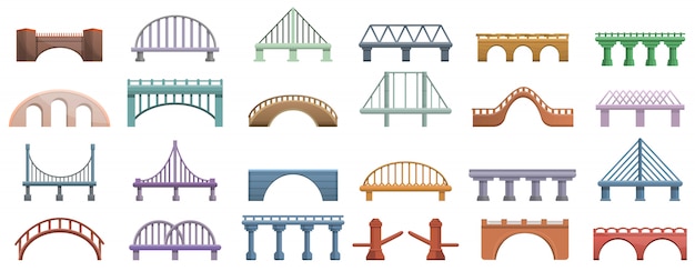 Set di icone di ponti, stile cartoon