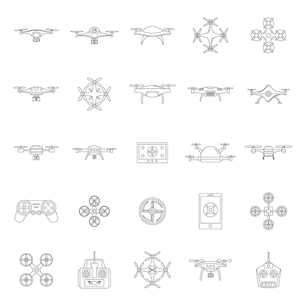 Set di icone di quadcopter fotocamera drone