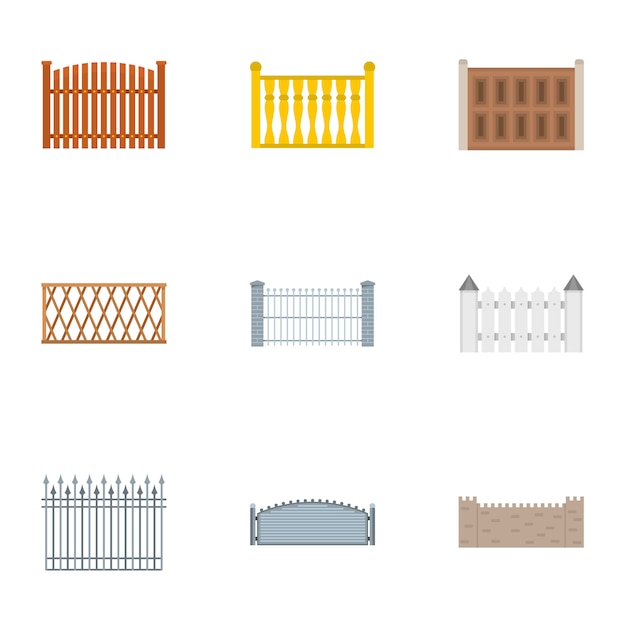 Set di icone di recinzione, stile piano