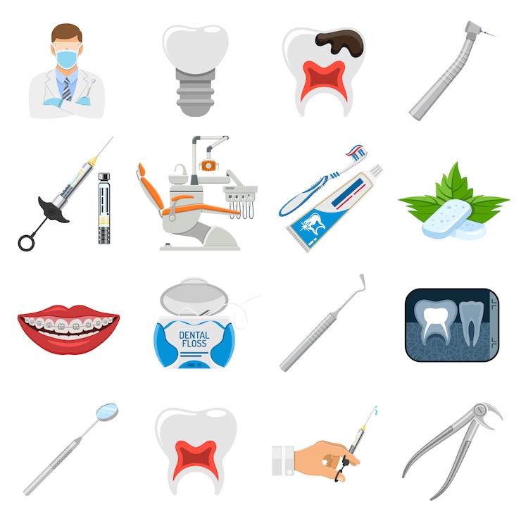 Vettore set di icone di servizi dentali
