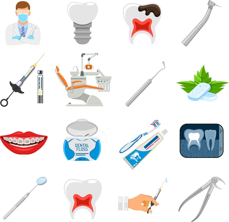 Vettore set di icone di servizi dentali