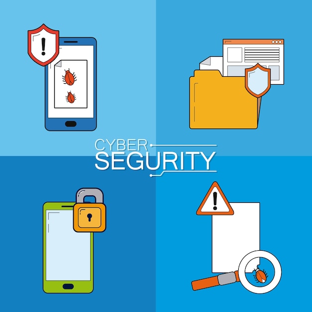 Set di icone di sicurezza Cyber