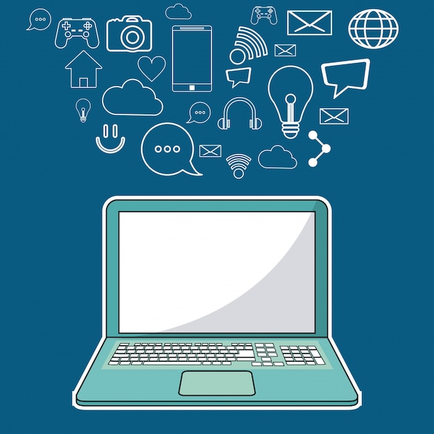 Set di icone di social media gadget portatile