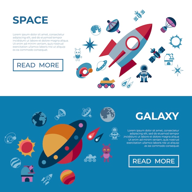 Set di icone di spazio galassia e universo