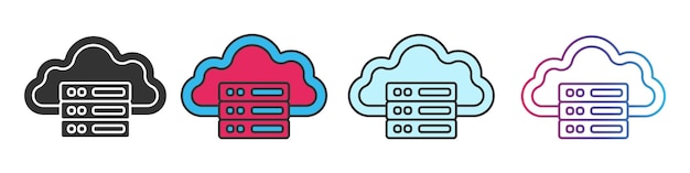 Set di icone di stile diverso per l'hosting Web Contorno e segno vettoriale riempito