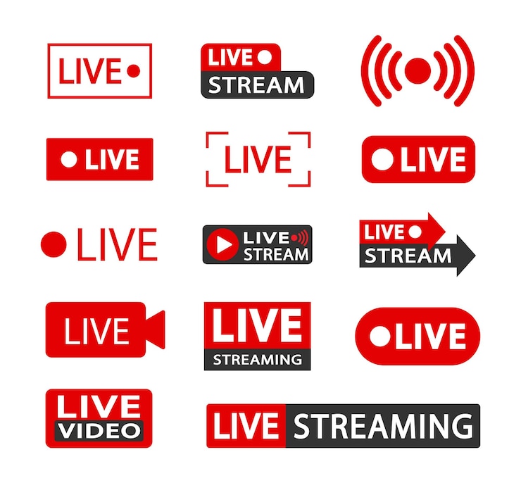 Vettore set di icone di streaming live e trasmissione video