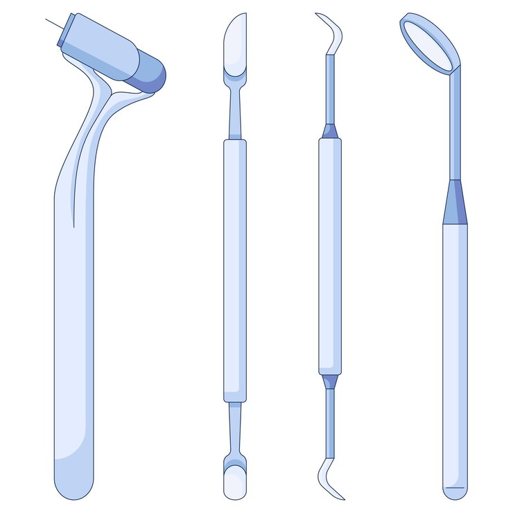 Set di icone di strumenti e strumenti dentali La stomatologia fornisce l'icona vettoriale in uno stile piatto