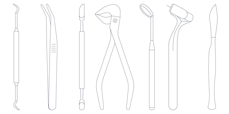 Set di icone di strumenti e strumenti dentali La stomatologia fornisce l'icona vettoriale in uno stile piatto