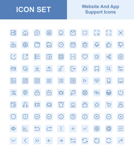 set di icone di supporto del sito web e dell'app
