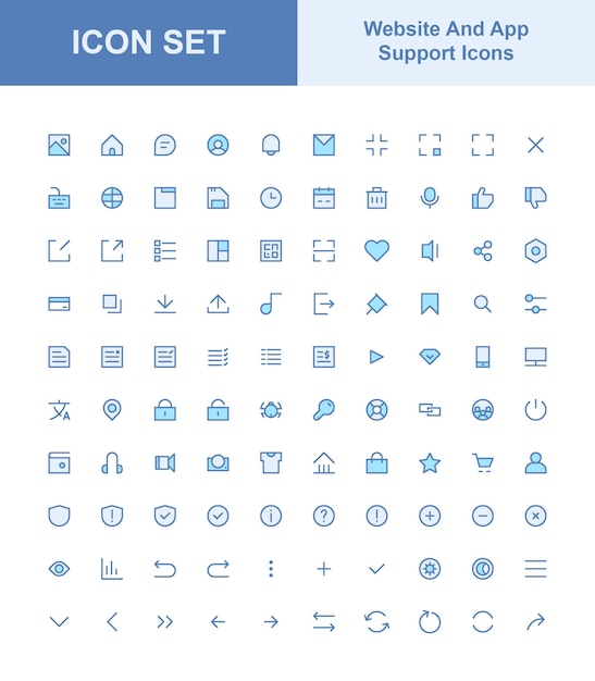 set di icone di supporto del sito web e dell'app