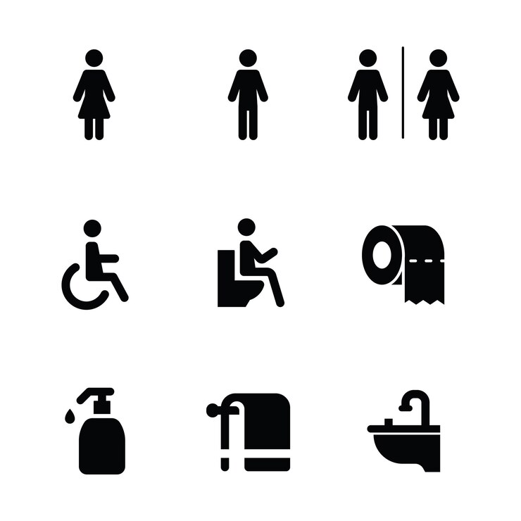 Set di icone di toilette a disegno piatto