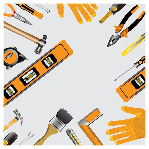 Set di icone di utensili a mano a colori di cartone animato Include cacciavite martello pinze chiave e trivellazione vettore