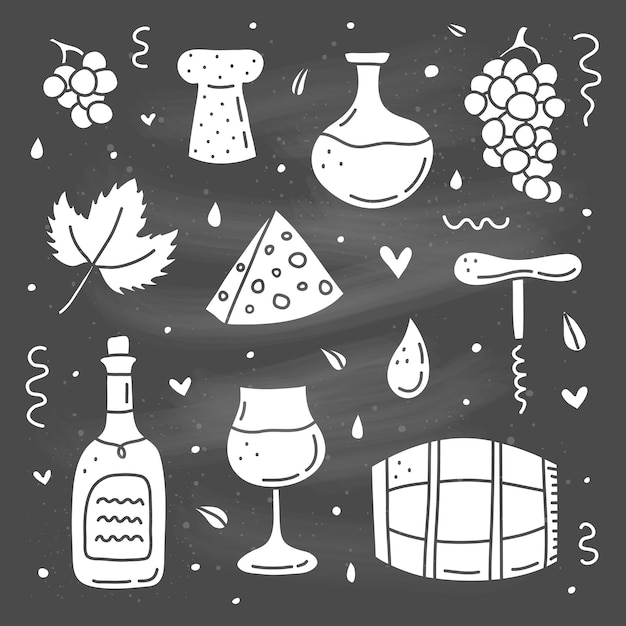 Set di icone di vino doodle