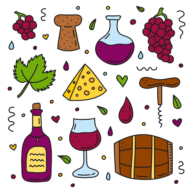 Set di icone di vino doodle