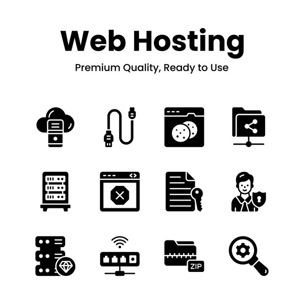 Set di icone di web hosting di qualità premium pronte per l'uso e il download