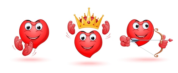 Set di icone divertenti del cuore Collezione di emoji a forma di cuore Illustrazione vettoriale