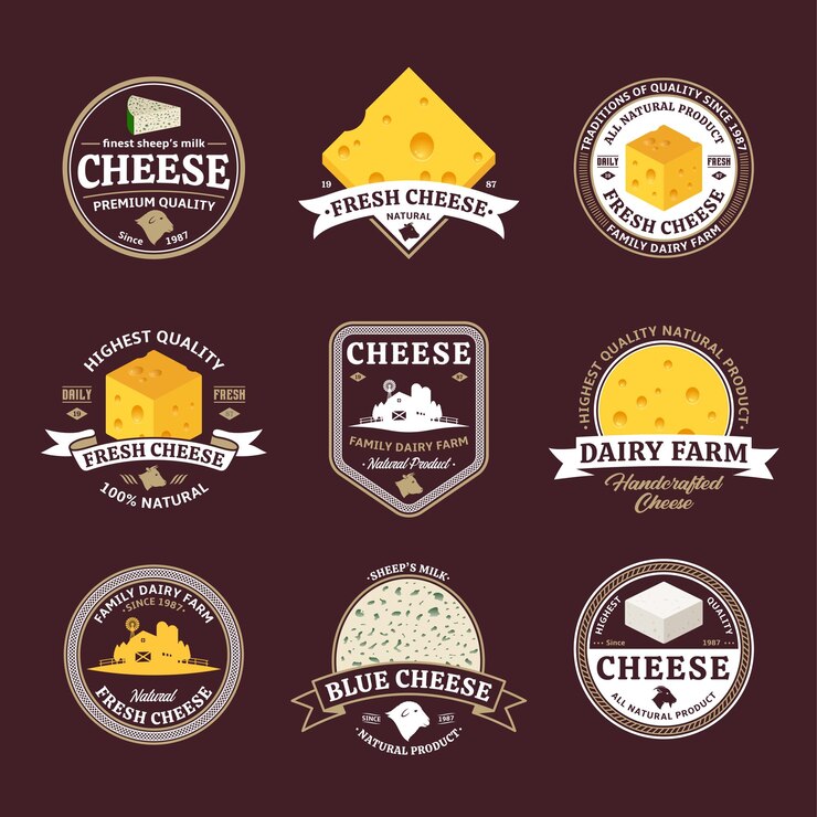 Vettore set di icone e elementi di design del logo del formaggio vettoriale