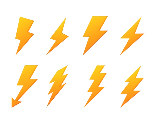 set di icone flash lampo. energia elettrica. tuono giallo isolato