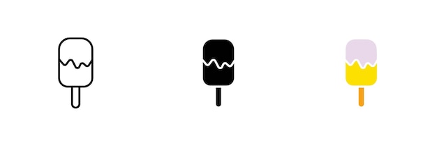 Set di icone gelato Dolci succhi congelati prodotti lattiero-caseari gelato caffè glassa Set vettoriale di icone in linea stili neri e colorati isolati su sfondo bianco