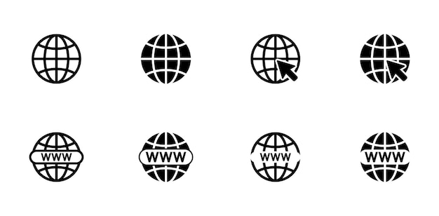 Set di icone Internet Collezione di simboli globali del mondo Design per app Siti Web Interfacce Social Media