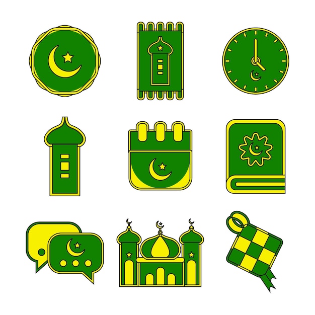 Set di icone islamiche Ramadan Kareem Eid Line Art Icon Set