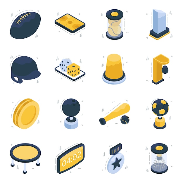 Set di icone isometriche di sport e giochi