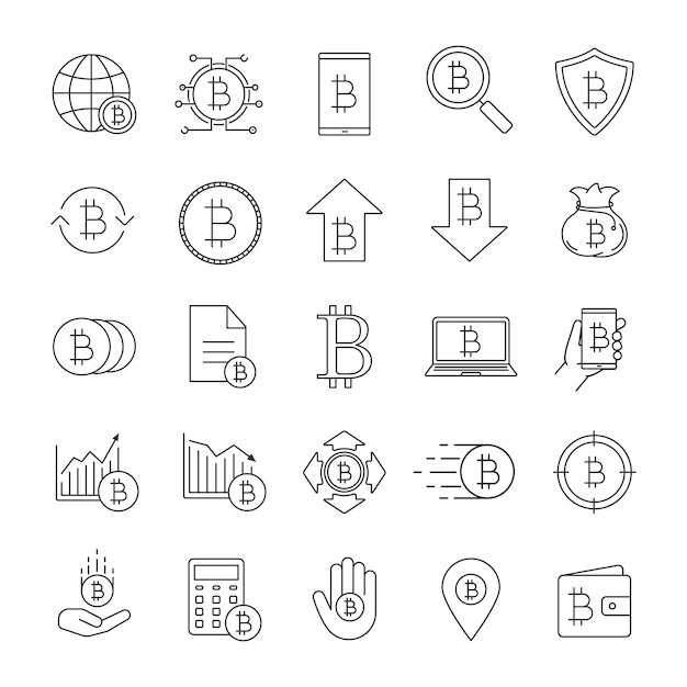 Set di icone lineari bitcoin