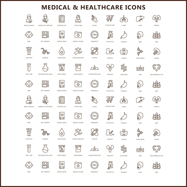 Set di icone mediche disegnate a mano Iconette per la medicina sanitaria e l'icona medica e sanitaria