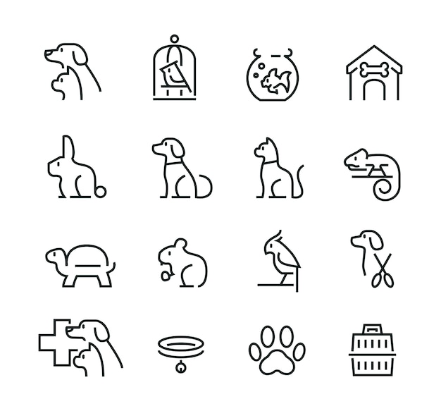 Set di icone minimal linea sottile animale domestico