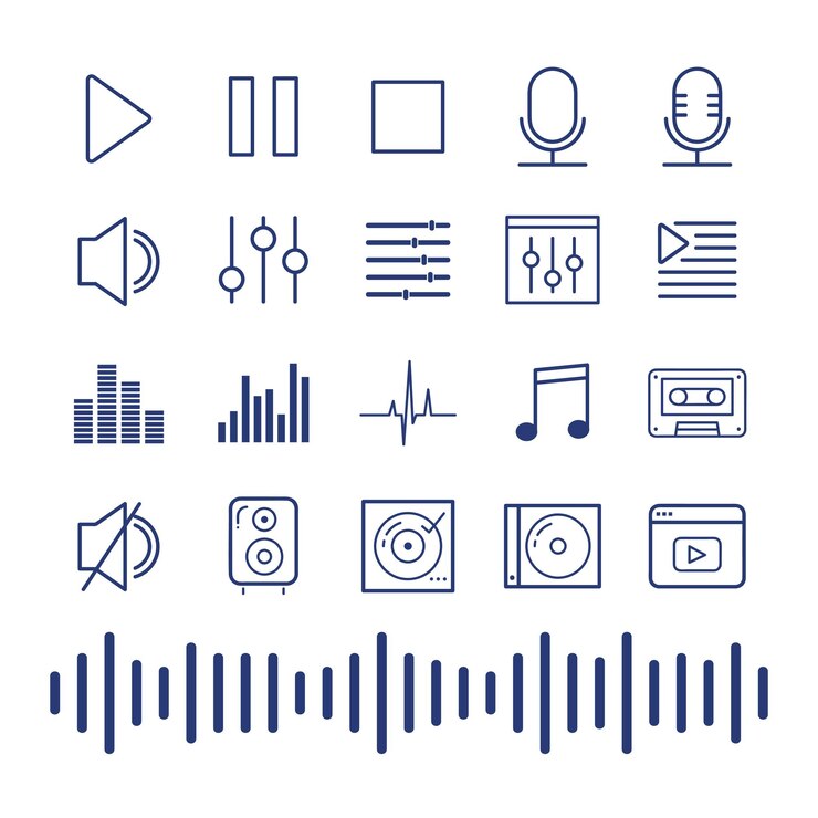 Vettore set di icone musicali disegnate a mano