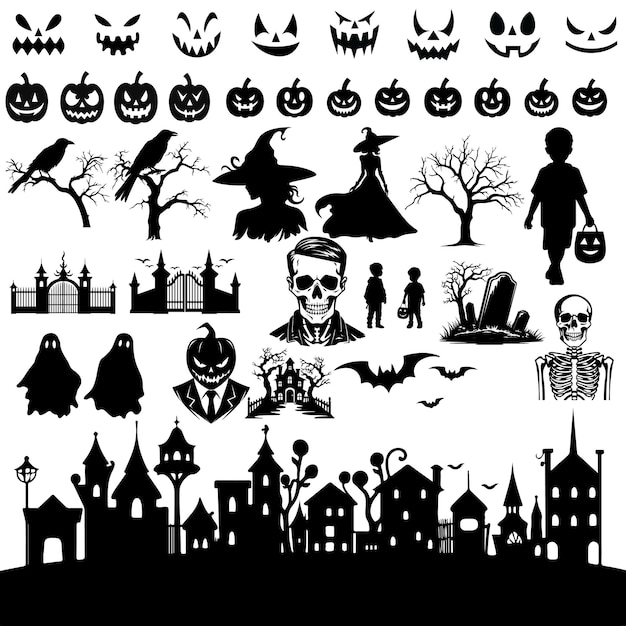 Set di icone nere dell'illustrazione vettoriale di Halloween in PNG e vettoriale