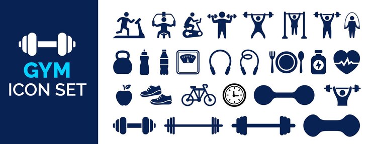 Vettore set di icone per attività di fitness e ginnastica