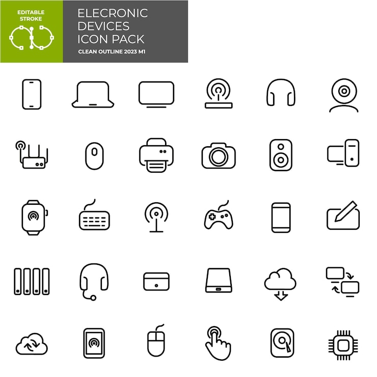 Set di icone per dispositivi elettronici Vettore tratto modificabile