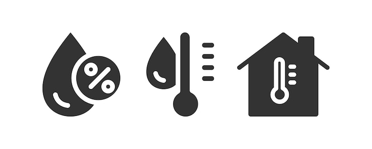 Set di icone per il controllo della temperatura Umidità temperatura dell'acqua temperatura della casa Disegno di illustrazione vettoriale