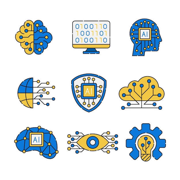 Set di icone per la tecnologia dell'intelligenza artificiale