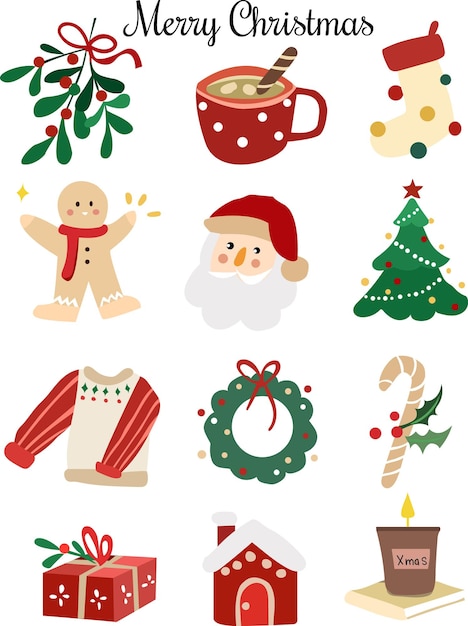 Set di icone per le vacanze Buon Natale Xmas arte vettoriale